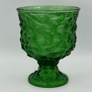 E.O. Brody Co. Crinkle Emerald Green Glass Pedestal Compote/Vase Vintage A102